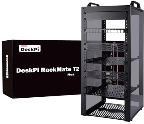 GeeekPi DeskPi RackMate T2, 12U 10 Server Cabinet, 260mm Deep Mini Rack Rack Rack Blank Panel Patch Panel for 10 AV, NAS and Server Equipment (Black)