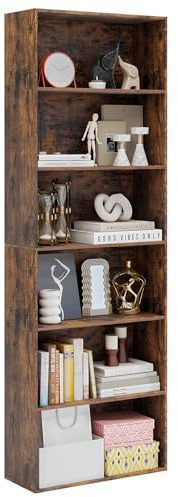 GOPLUS Bibliotheque sur Pied à 6 Niveaux, 178 cm Bibliothèque Meuble de Rangement en Bois avec Étagères Ouvertes, Range-Livres pour Salon, Bureau, Chambre, Salle d'Étude (Marron)