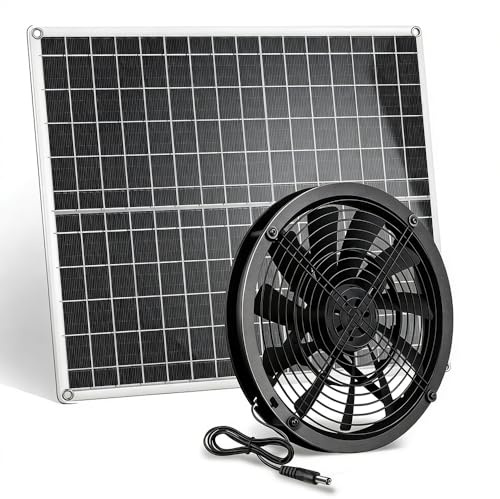 Ventilador solar, ventilador con panel solar de 20 W, resistente a la intemperie, con doble ventilador de CC para gallineros pequeños; kit de ventilador con módulo solar para gallineros pequeños