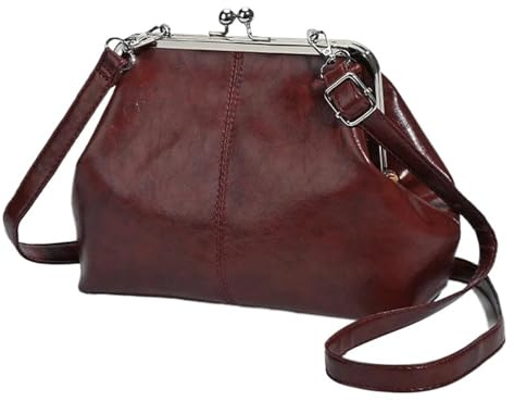 Kisslock ramväska for kvinnor, Vintage Pu-läder Crossbody-väska, Fashion Kiss Lock Clutch Evening Handväskor