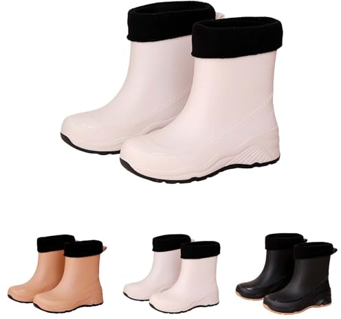 Generisch Bottes en caoutchouc pour femme, tige courte, doublées, basiques, unies, chaussures de loisirs, chaussures hautes à la cheville, confortables, bottines respirantes
