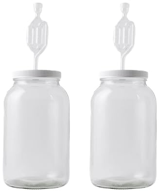FastRack 1 Gallon Mason Jar Wide Mouth & Twin Bubble Airlock (Pack of 2) | for Fermentation, Pickling, Brewing & Dry Storage – BPA-Free One Gallon Glass Jar with Lid