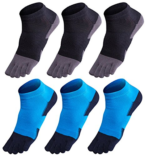 GINZIN Zehensocken 6 Paar Socken herren Männer Sport laufende Zehe Socken Sportsocken (Schwarz×3 + Blau×3, 39-43)