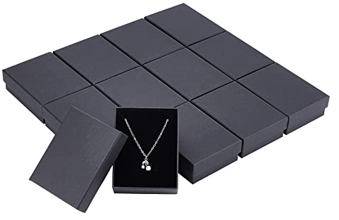 NBEADS 12 Pcs Necklace Ring Gift Display Box Black Cardboard Jewellery Boxes, 9x7x3cm