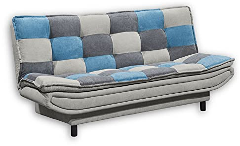 Stella Trading PATCH Bequemes Schlafsofa mit Bettkasten, Stoffbezug 3-farbig - Klappbares Sofa mit Schlaffunktion & ausgefallenem Design - 188 x 90 x 89 cm (B/H/T)