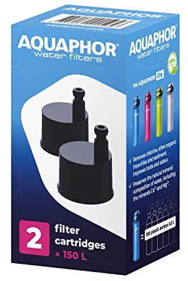 AQUAPHOR City Filterkartusche 2er Pack I Filter mit Aktivkohle I CITY Wasserfilter-Flaschen I Filtert beim Trinken I Reduziert Chlor I Perfekt für unterwegs I Große Nachhaltigkeit