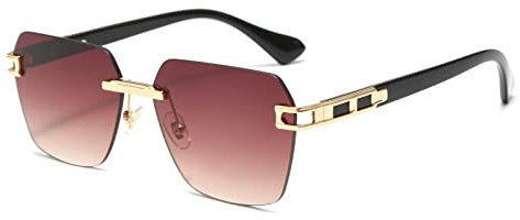 Long Keeper Gafas De Sol Cuadradas Sin Montura para Hombre Mujer Retro Gafas De Sol Hexagonales Gafas Rectangulares Vintage Protección UV400