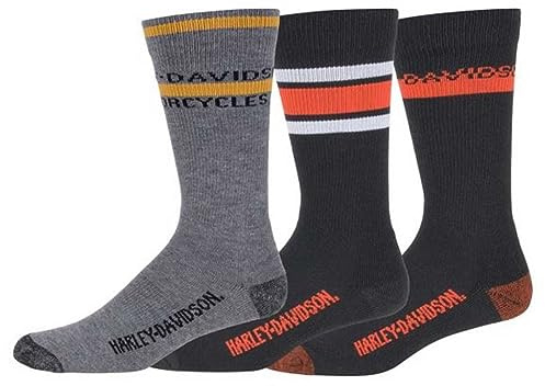 Harley-Davidson 3 paia di calzini da equitazione da uomo, anti-umidità, colore grigio/nero, nero, Large