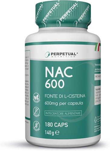 NAC [ANTIOXIDANTE - MUCOLÍTICO] N-Acetil-Cisteína - Suplemento dietético | Útil en la síntesis del glutatión | nac 600mg - 180 cápsulas - 6 meses de suministro