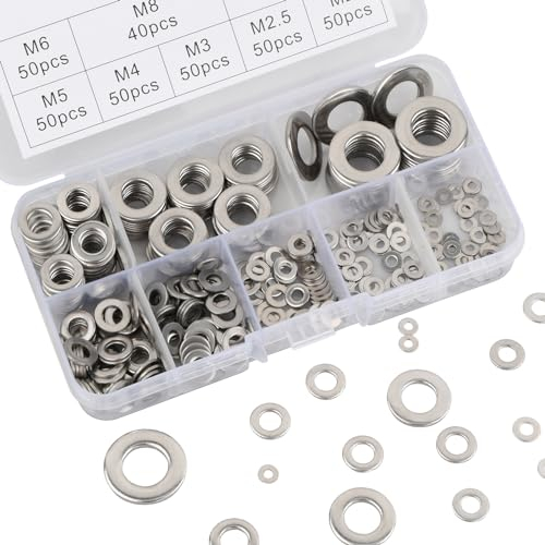 360Pcs Rondelle Plate, Rondelles Rondes en Métal, Rondelle D'écartement, Rondelles Metal Inox pour Meubles, Automobile, Atelier, Réparation D'usine - M2 M2.5 M3 M4 M5 M6 M8 M10 (Argent)