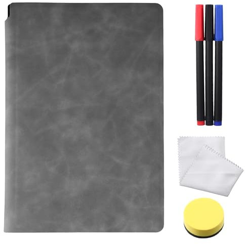 A5 Portatile Lavagna Bianca Cancellabile, Lavagnetta Bianca 24 x 16.5cm con 3 Penne, 1 Spugna, 1 Panno, Doppia Faccia per Studio, Bozza, Appunti, Non contiene magneti (Nero)