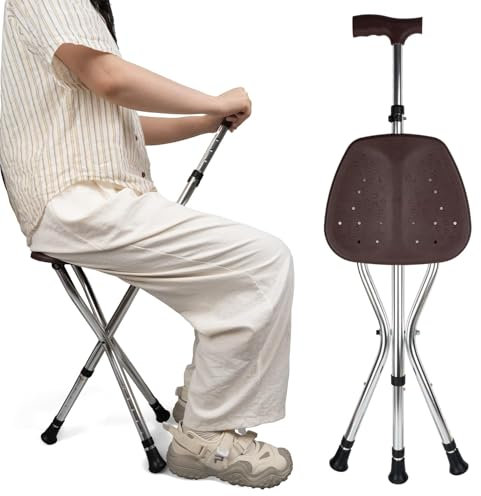 GvHomilov Bastone con sedia pieghevole e leggera, regolabile in altezza, canna da passeggio per anziani, supporta fino a 158,8 kg, bastone da passeggio antiscivolo per uomini anziani disabili