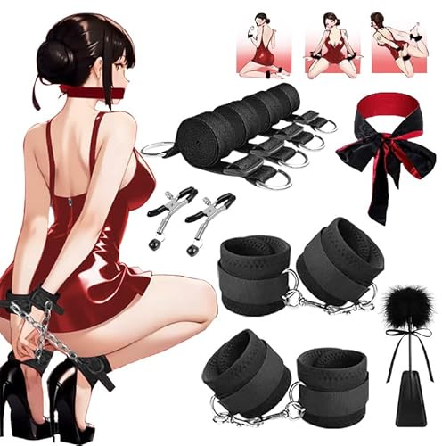 Juguetes Sexuales SM Ajuste Esposas Eróticos para Pareja juguetes Eróticos para Adultos juguetes Eróticos para Pareja Sexuales Hombre mujer set（Negro Tibetano）