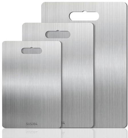 Lot de 3 planches à découper en titane pour cuisine, planche à découper en acier inoxydable, planche à découper en acier inoxydable, viande, fruits, légumes, aliments pour bébés, passe au