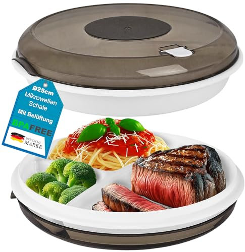 My-goodbuy24 Mikrowellengeschirr Mikrowellen Teller Vorrats Dose Aufbewahrung Geschirr mit 3 Fach Aufteilung Deckel mit Belüftung BPA frei sehr stabil und bruchsicher ⌀24,7cm MEHRWEG - 2 Stück