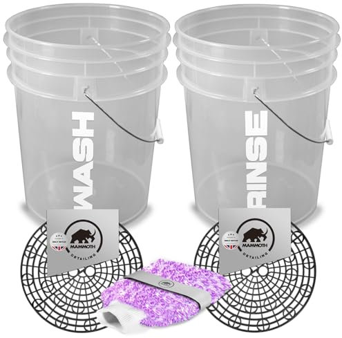 Detailing Car Wash Bucket Set With Wash Guards for Scratch Free Car Cleaning. Includes Microfibre Washmitt. (Clear)