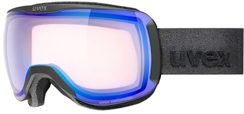 Uvex downhill 2100 V - stylische, selbsttönende Skibrille mit Anti-Fog-Beschichtung für Damen und Herren - black matt/blue-clear - one size