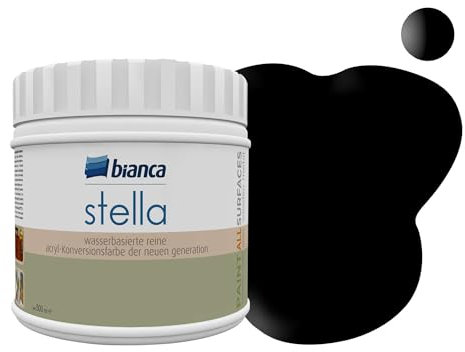 Bianca Stella Vernice per mobili premium senza carteggiatura per cucina e bagno, Nero, Lucido, 500ml, a base acquosa, vernice acrilica per tutte le superfici, legno, piastrelle, metallo