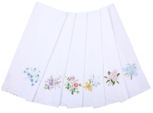 12 pañuelos de tela para mujer, pañuelos de algodón, diseño de flores vintage, pañuelos de encaje floral, pañuelos bordados florales, para bodas, Blanco, Talla única