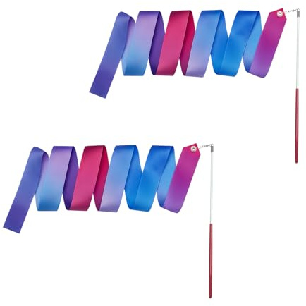 2 Pack Rainbow Gymnastics Ribbons, 78.7”Gradient Colorful Streamers Dance Band for Kids Girls Rhythmic Gymnastics, Ballet Ballerina, Birthday Party Supplies, Talent Show, Outdoor Games