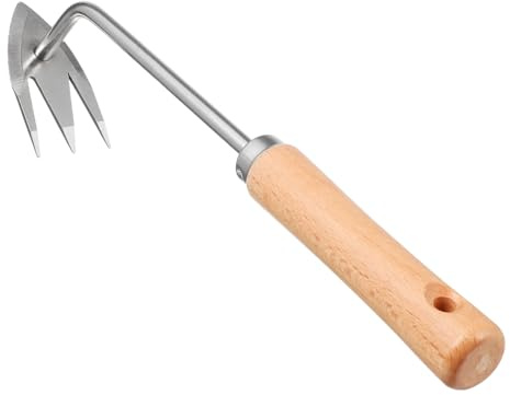 DECOMELODY Outil De Désherbage Manuel en Acier Inoxydable Manche en Bois Confortable pour Jardin Et Agriculture