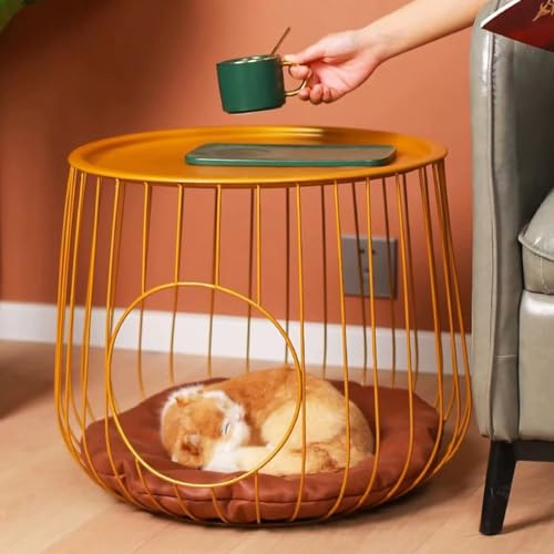 Table basse adaptée aux animaux domestiques avec niche intégrée et rangement pour salon et chambre à coucher