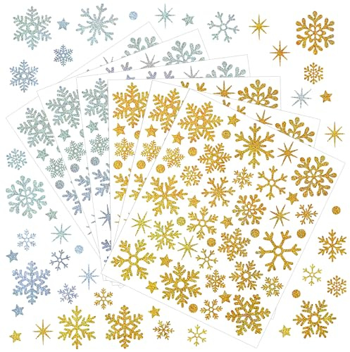 KERYBW 6 Pcs Glitter Christmas Stickers, Self-Adhesive Snowflake Star Sticker for Crafts Cards Gifts Decoration Scrapbook Holiday Envelope Seal (264pcs)