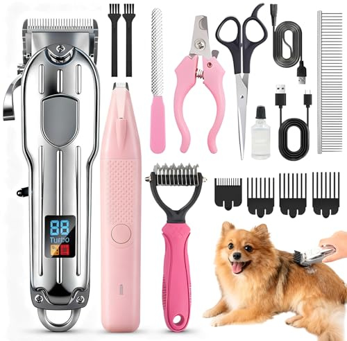 Silencioso Maquina Cortar Pelo Perros y Gatos, Cortapelos Profesional para Perros, Cortapelos Inalámbrico Recargable con Pantalla LED, Cortapelo Perro Maquina de Cortar Pelo para Cuerpo, Patas y Cara