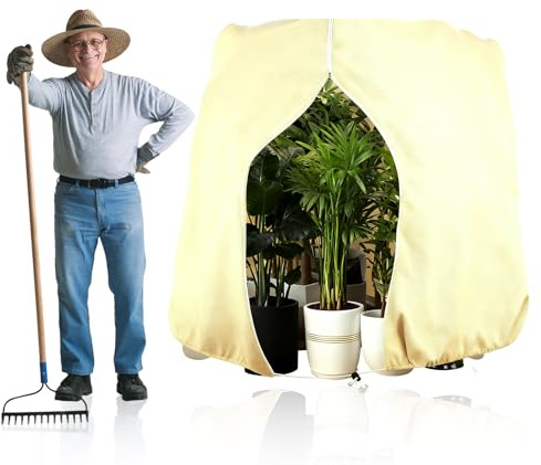 Tessuto Non Tessuto per Piante, 180x120cm 70g/m² Telo Antigelo per Piante, Tessuto Non Tessuto Riutilizzabile con Cerniera e Cordino, Protezione Invernale per Palme Olivi da Gelo Vento Pioggia
