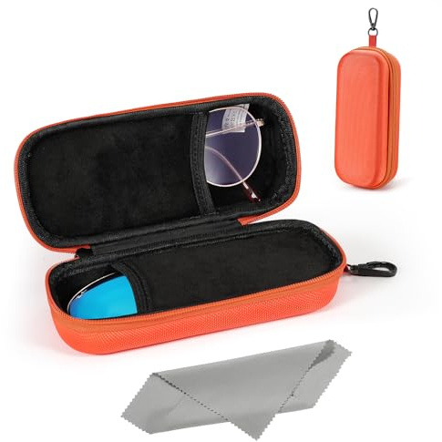 MoKo Double Eyeglass Case, Hard Shell Dual Glasses Case, Portable Travel Sunglass Organizer with Zipper Closure, Eyeglasses Storage Box for Men, Women, Orange