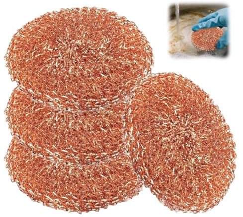 MOLZINY 4 Pezzi Spugna Rame Per Cucina Raschietto Rame Stoviglie Spugnette Acciaio Antigraffio Paglia Di Rame Spugna Raschietto Rame, Riutilizzabile, Per Stoviglie, Pentole