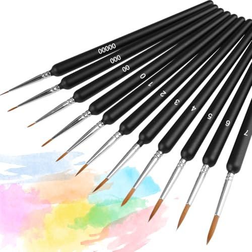 11 Piezas Pinceles Pintura Acrilica para Acuarela, Miniatura, Manicura | Juego Profesional de Pinceles Finos, Punta Redonda para Artistas, Pincel para Pintar por Numeros Miniatura, Pincel de Detalle