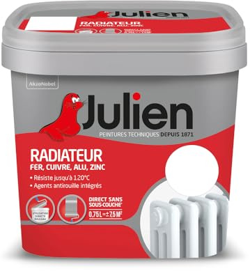 Julien Peinture Radiateur Acrylique, Fer, Cuivre, Alu, zinc - Direct sans sous-couche, Mat, Blanc Mat, 0,75 L