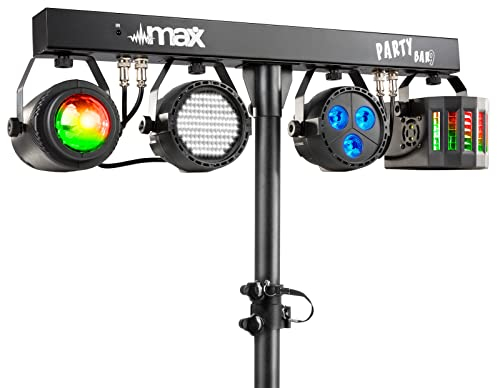 Max PartyBar09 Disco Party Lights Bar with Stand – 4-in-1 DJ Lighting System, Strobe, PAR Effects – Ultimate Multi-Light System for Events, Parties & Clubs