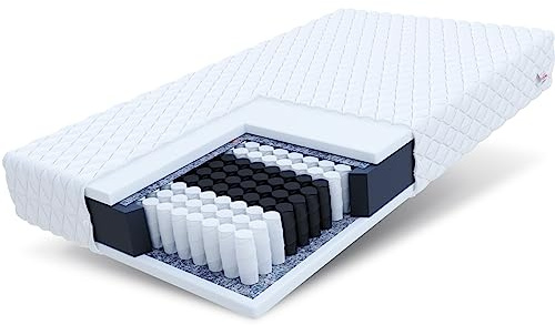 FDM Treviso Materasso a molle insacchettate, 80 x 190 cm, 7 zone, grado di durezza H3 (media durezza), altezza 17 cm, schiuma di poliuretano, rivestimento double face, rimovibile, lavabile