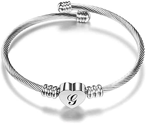 AURSTORE Bracciale a cavo da 20 cm, in acciaio inossidabile 316L, regolabile, personalizzabile con lettera A-Z, da donna, colore argentato (G)