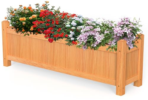 Vivo Technologies Extra Large Rectangular Wooden Planters Flower Pots, Outdoor Garden Planter Box Planting Raise Bed Baskets Flowers Plant Pot for Patio, Balcony, Garden,90x20x31cm,Natural