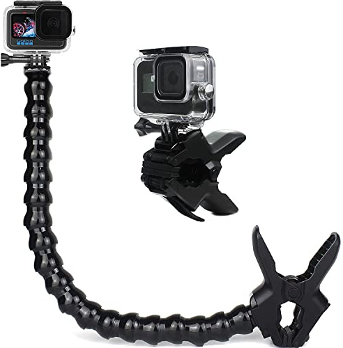 FiTSTILL Jaws Flex Clamp Mount with Adjustable Gooseneck 19 Sections Compatible with Go Pro Hero 13/12/11/10/9/8/7/6/5/4k/max, DJI Action 5pro/4/3/2/1,INSTA 360 X5/X4/ace pro2/ace pro/go ultra