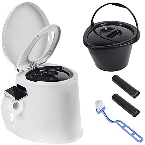 Tiktun Portable Camping Toilet with Detachable Inner Bucket and Removable Toilet Paper Holder ，White,Large,Toilet-1PC-White