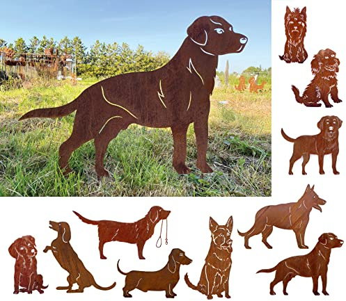 Trädgårdsfigur hund labrador 85 x 61 cm trädgårdsstake edelrost trädgårdsdekor väderbeständig rost metall rostfigur hund figur djur från stenfigursvärld