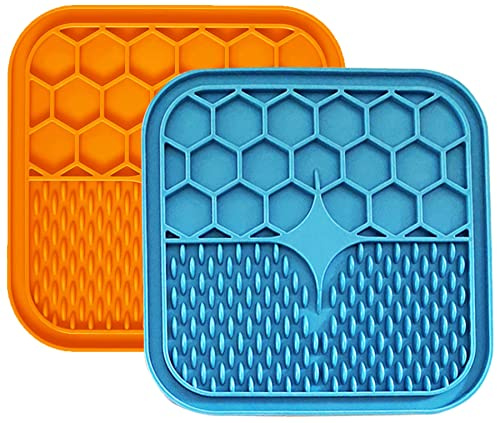 Lick Mats for Dogs (2 in pack): Food Grade Dog Lick Mats Dog Bowls : Slow-Release Feeding : 15 cm Square : Use with Peanut Butter, Liver Paste, Gravy : Hygienic dog food mat