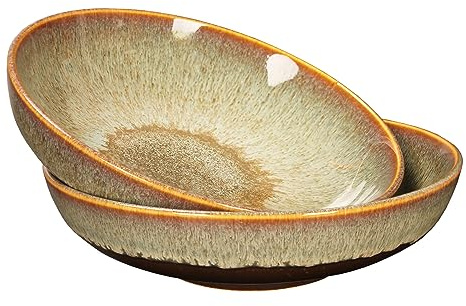 YA JU Set med 2 stycken djupa tallrikar, pastatallrikar, sopptallrikar, pastaskål, mikrovågsugn, mattallrik, salladsskål, serveringsskål för, sallad, etc (brun – utan präglat lejonhuvud)