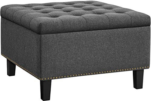 Yaheetech Polyester Ottoman with Storage Classic 70-Centimetre Entryway Footstool with Storage Coffee Table Footstool Bench Multipurpose Foot Rest Sofa Stool Dark Grey