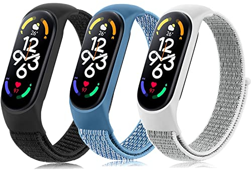 Wanme 3 Stück Armband für Xiaomi Mi Band 7 Armband/Xiaomi Mi Band 6 / Xiaomi Mi Band 5 / Amazfit Band 5, Weiches Nylon Armbänder Verstellbaren Ersatzarmband mit Klettverschluss für Xiaomi Mi Band 7