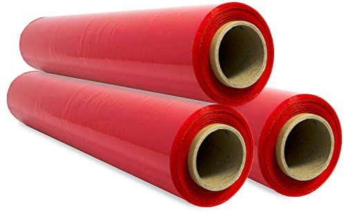 SIDI Lot de 3 films pour emballage, film rouge, papier film, rouleau de plastique protecteur de meubles, boîtes de déménagement, plastique recouvrant tout 50 cm x 300 m étirables - SIDI (3 unités