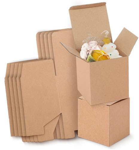 50 Pack Brown Gift Boxes, Small Collapsible Retro Kraft Paper Boxes Party Treat Favor Boxes Craft Carton Set Wedding Party Supplies for Gifts, Crafting, Cupcakes