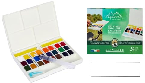 Sennelier Cajas Acuarela Manos Libres 24 Medio Cubo + 1 Pincel y 1 Tarjeta