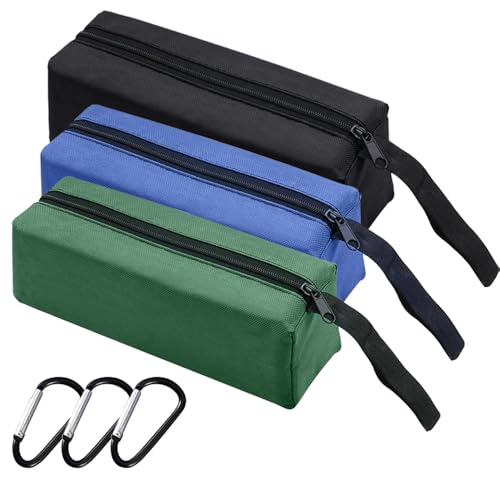 Kleine Tragbare Werkzeugtasche 3 Stück Wasserdicht Reißverschluss Aufbewahrungstasche mit 3 Bergsteigerschnallen, Werkzeug-Kits, Mehrzweck Segeltuch Beutel(Schwarz, Grün, blau)