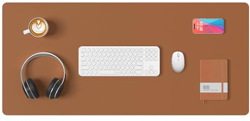 Mouse Pad Desk Protector Mat, Large Pu Leather Office Desk Mat, Non-Slip Desk Pad for Keyboard and Mouse, Waterproof Desk Blotter Pad for Writing, Wide & Smooth Laptop Desk Pads, Brown (15.7X31.5)