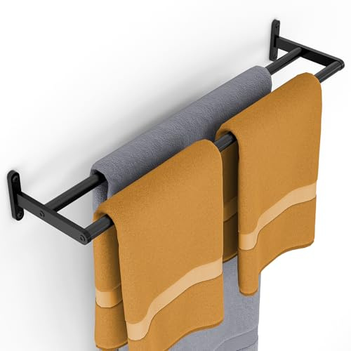 24 Inch Double Towel Bar for Bathroom Wall, Stainless Steel Towel Racks for Bathroom Wall Mounted Rustproof, Long Towel Rod Hand Towel Holder for Bathroom Toilet Kitchen Towel Storage - Matte Black